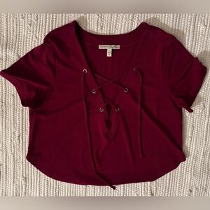 Express One Eleven Burgandy Crop Top
